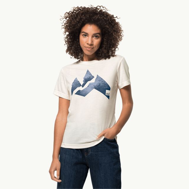 NATURE MOUNTAIN T W - cotton white/blu XS - Women's organic cotton T-shirt  – JACK WOLFSKIN